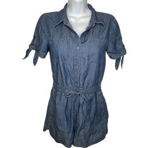 Express Denim Lightweight Short Sleeve Shorts Romper Pockets Blue Size XS